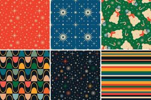 Set of Christmas retro seamless patterns vector