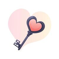 Illustration of Key with Heart in Cartoon Style on White Background vector