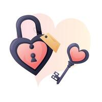 Illustration of Heart Shaped Lock and Key in Cartoon Style on White Background vector