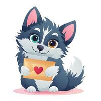 Illustration of Cute Puppy Holding Envelope with Heart in Cartoon Style on White Background vector