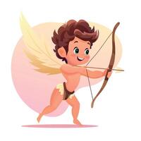 Illustration of Cupid with Bow and Arrow in Cartoon Style on White Background vector