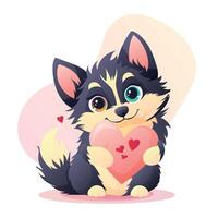 Illustration of a Cute Puppy with Heart on White Background in Cartoon Style vector