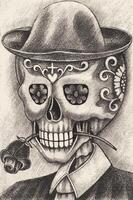 Dapper skull with rose day of the dead design by hand drawing and make graphic . vector
