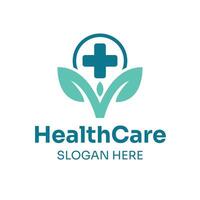 Minimalist Healthcare Logo Design with Leaf and Cross Symbol vector