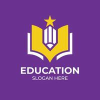 Modern Education Logo Design with Pencil and Book Icon vector