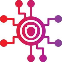 A red and purple shield surrounded by a circle of connected dots vector