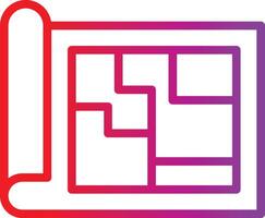 A red and purple icon of a map vector
