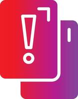 A red and purple icon with an exclamation mark vector