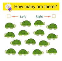 Left or Right. Educational game for kids. Count how many turtles are turned left and how many are turned right. vector