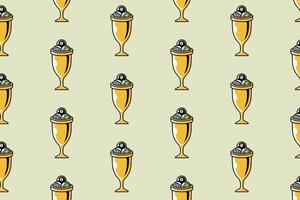 golden trophy, gold cup with billiard balls pattern on cream background. gold chalice with pool balls, snooker balls object symbol seamless pattern background. for billiard decor and merchandise vector
