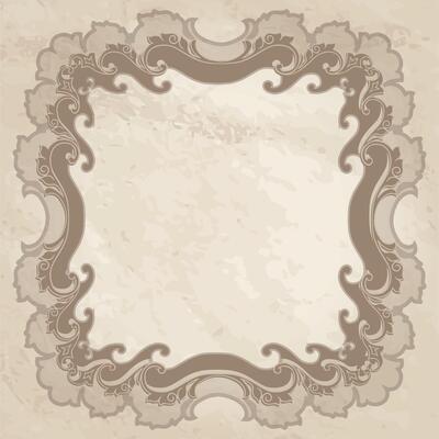 Stylish retro decor frame over old paper textured background. Vintage banner for shop, cafe, restaurant, store. Faint vintage striped paper texture.