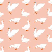 Seamless pattern with geese on peach background. Cute print with birds for fabric, wrapping paper, textile, wallpaper vector