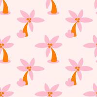 Seamless pattern with palm trees. Cute girly pink naive children's background design for fabric, wrapping paper, textile, wallpaper vector
