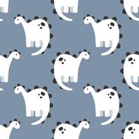 Dinosaur minimal kids seamless pattern, background in blue tones. Repeating print for fabric, wrapping paper, textile, wallpaper vector