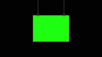 Paper hanging on clip animation. Poster mockup with green screen. Realistic empty banner. Seamless loop animation. Transparent background with alpha channel video