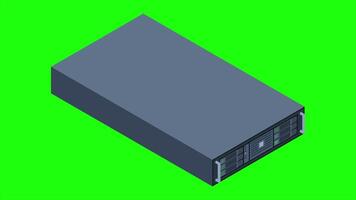 Isometric server animation. Server racks. Server boxes isolated. Network server room. Computer network technology. 4K animated in isometric style video