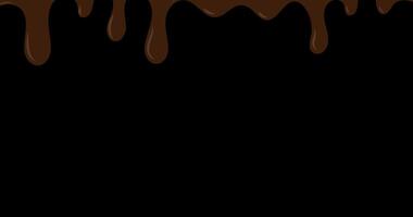 Melted chocolate dripping animation. Dessert background with melted chocolate. Sweet ice cream flowing down. Motion graphic. 4K animation. Transparent background with alpha channel video