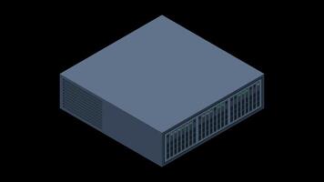 Isometric server animation. Server racks. Server boxes isolated. Network server room. Computer network technology. Transparent background with alpha channel video