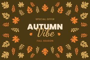 fall banner. Autumn banner with sale ad lettering text composition and colorful fall leaves on khaki background. Beautiful autumn background with different leaves. Leaves decoration banner vector
