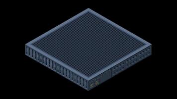 Isometric server animation. Server racks. Server boxes isolated. Network server room. Computer network technology. Transparent background with alpha channel video