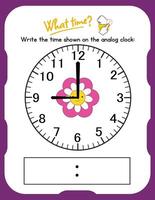 A clock with a flower on it and the words what time vector