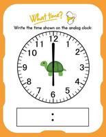 A turtle is shown on a clock with the words what time vector