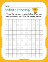 The missing numbers worksheet for kids vector
