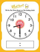 A clock with a smiley face and the words write the time on the end of the clock vector