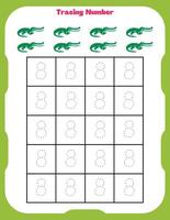 Tracing number worksheet for kids vector