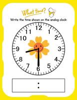 A clock with a flower on it and the words write the time shown vector