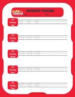 Numbers tracing worksheet for kids vector