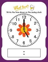 A clock with a flower on it and the words what time vector