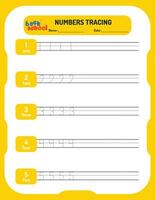 Numbers tracing worksheet for kids vector