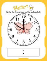 A clock with a butterfly on it and the words write the time down on the vector