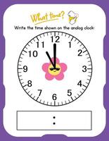 A clock with a pink flower on it and the words what time vector