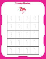 Tracing number 1 worksheet for preschoolers vector