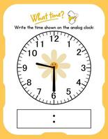 A clock with a flower on it and the words write the time shown vector