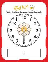 A clock with a flower on it and the words write the time on the end of the clock vector