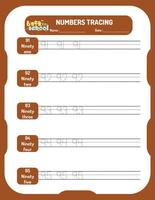 Numbers tracing worksheet for kids vector