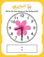 A clock with a pink flower and the words write the time down on the dial vector