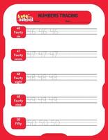 Numbers tracing worksheet for kids vector