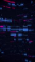 Technology background with flashing blue and red neon digital data lights and glitch effect. Computer hacking or network security concept. Sleek high-tech futuristic vertical animation. video