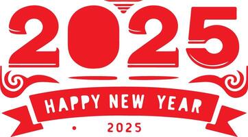 A red banner with the year 2025 and the words Happy New Year in white vector