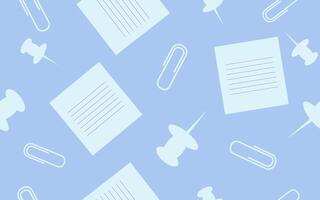 Seamless background with paper clips, pins and notes. Office work theme pattern. vector