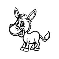 fun cartoon character of donkey isolated drawing coloring line art style sketch classic vintage design illustration vector
