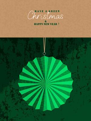Have a Green Christmas greeting poster, postcard. Minimalistic composition with Christmas tree paper ornament.
