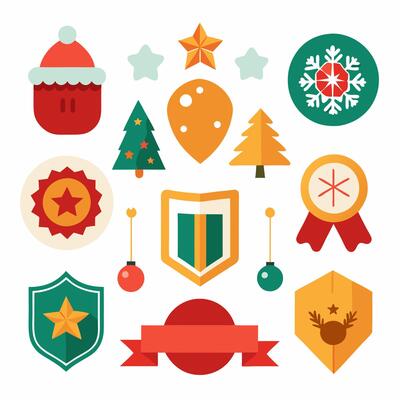 Christmas and new year badges and elements set illustration
