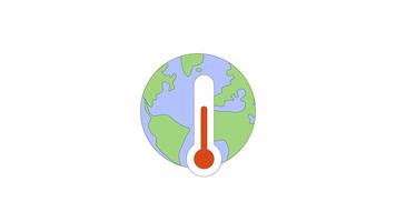 Planet warming up 2D object animation. Earth heating up cartoon 4K , alpha channel. Global warming. Climate change. Global temperature rise anomaly animated flat item on white background video