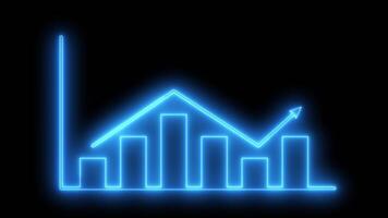 Neon business graph chart icon animation on Black background, Blue color neon line business graph video