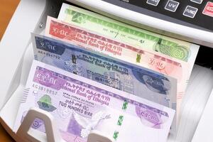 Ethiopian birr in the counting machine photo